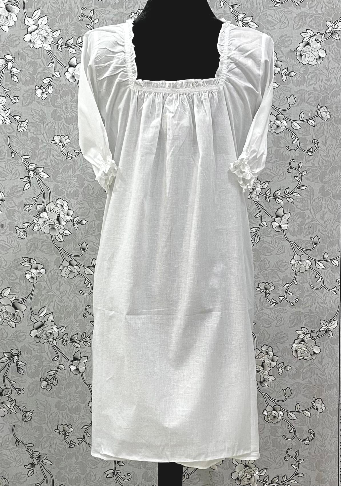 SoieRose 100% Cotton Victorian Short Nightgown with Lace Trim – SR-1222