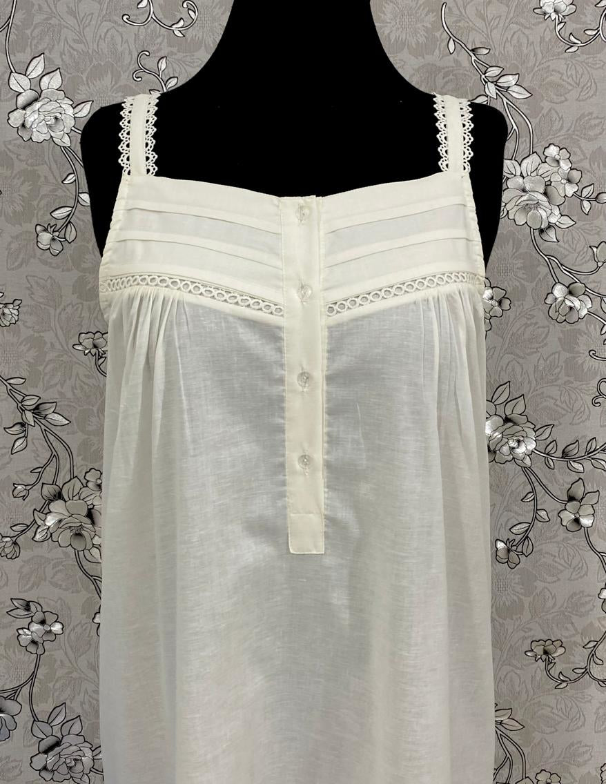 SoieRose 100% Cotton Victorian Sleeveless Nightgown - Ivory - SR-1070