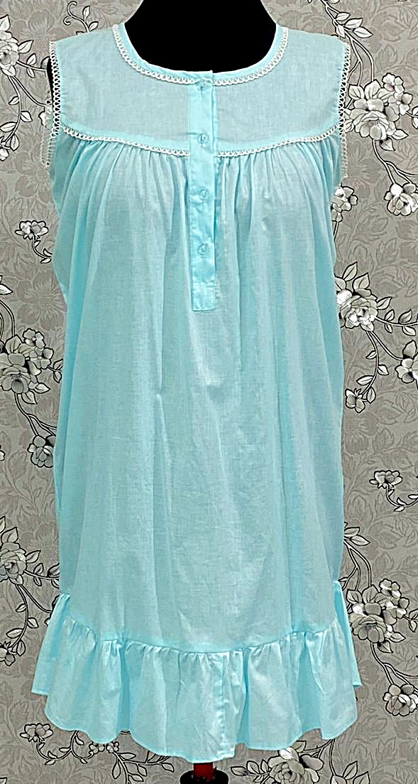 SoieRose 100% Cotton Victorian Sleeveless Ruffle Hem Nightgown - SR-1151
