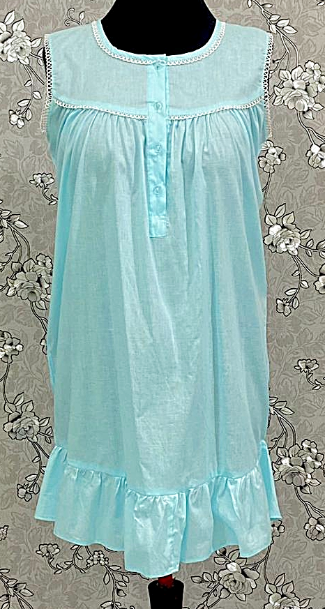 SoieRose 100% Cotton Victorian Sleeveless Ruffle Hem Nightgown - SR-1151