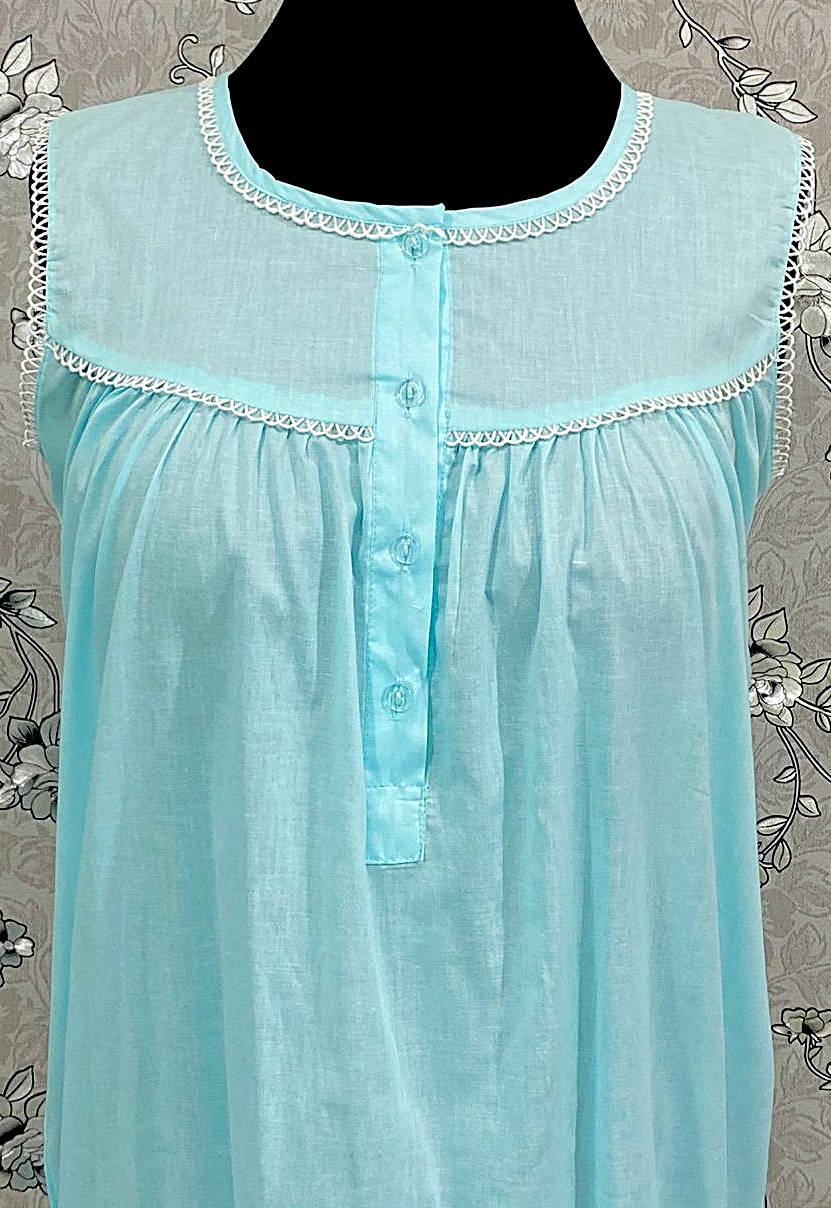 SoieRose 100% Cotton Victorian Sleeveless Ruffle Hem Nightgown - SR-1151
