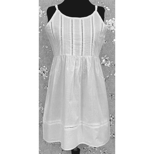 SoieRose 100% Cotton Victorian Spaghetti Strap Nightgown - Sleek Fit - White - SR1122