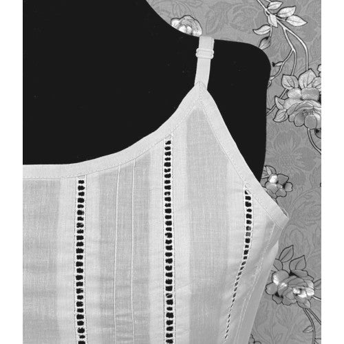 SoieRose 100% Cotton Victorian Spaghetti Strap Nightgown - Sleek Fit - White - SR1122