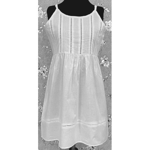 SoieRose 100% Cotton Victorian Spaghetti Strap Nightgown - Sleek Fit - White - SR1122