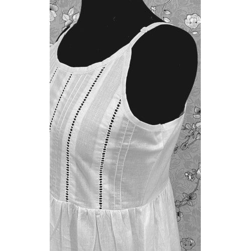 SoieRose 100% Cotton Victorian Spaghetti Strap Nightgown - Sleek Fit - White - SR1122