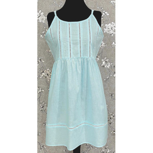 SoieRose 100% Cotton Victorian Spaghetti Strap Nightgown - Sleek Fit - Celeste - SR1124