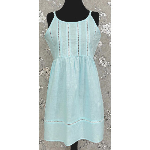 SoieRose 100% Cotton Victorian Spaghetti Strap Nightgown - Sleek Fit - Celeste - SR1124
