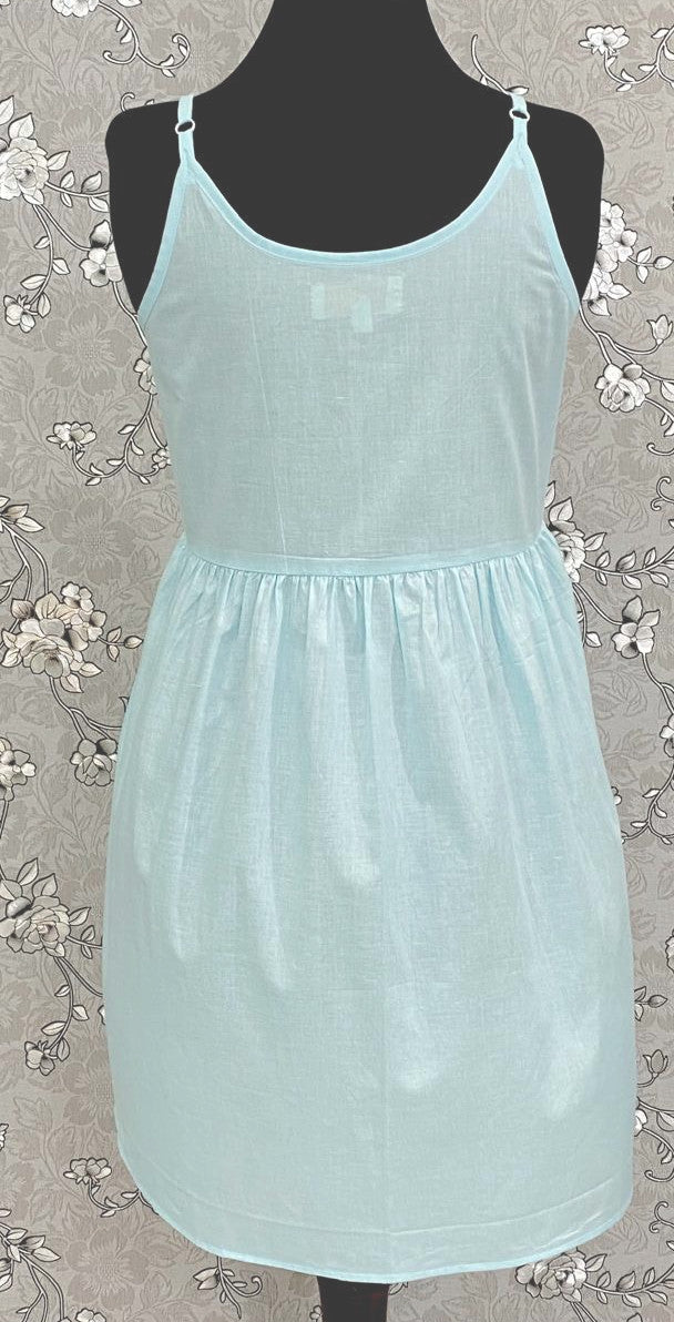 SoieRose 100% Cotton Victorian Spaghetti Strap Nightgown - Sleek Fit - Celeste - SR1124