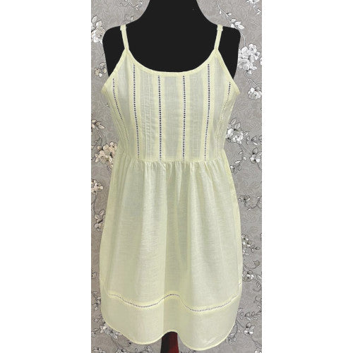 SoieRose 100% Cotton Victorian Spaghetti Strap Nightgown - Sleek Fit - Light Yellow - SR1126
