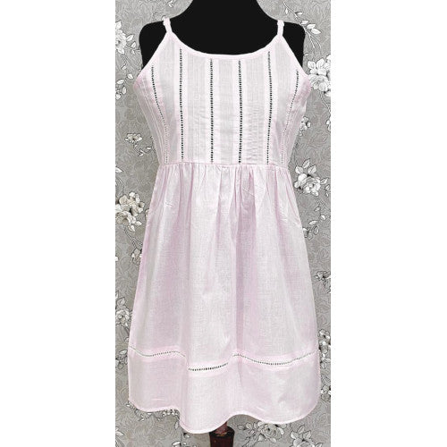 SoieRose 100% Cotton Victorian Spaghetti Strap Nightgown - Sleek Fit - Pale Pink - SR1125