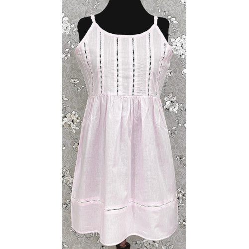SoieRose 100% Cotton Victorian Spaghetti Strap Nightgown - Sleek Fit - Pale Pink - SR1125