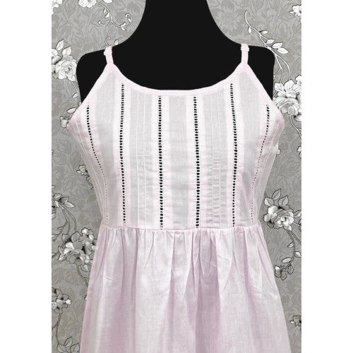 SoieRose 100% Cotton Victorian Spaghetti Strap Nightgown - Sleek Fit - Pale Pink - SR1125