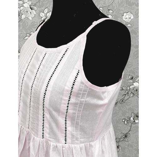SoieRose 100% Cotton Victorian Spaghetti Strap Nightgown - Sleek Fit - Pale Pink - SR1125