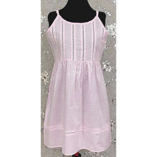 SoieRose 100% Cotton Victorian Spaghetti Strap Nightgown - Sleek Fit - Pink - SR1123