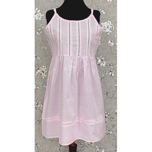 SoieRose 100% Cotton Victorian Spaghetti Strap Nightgown - Sleek Fit - Pink - SR1123