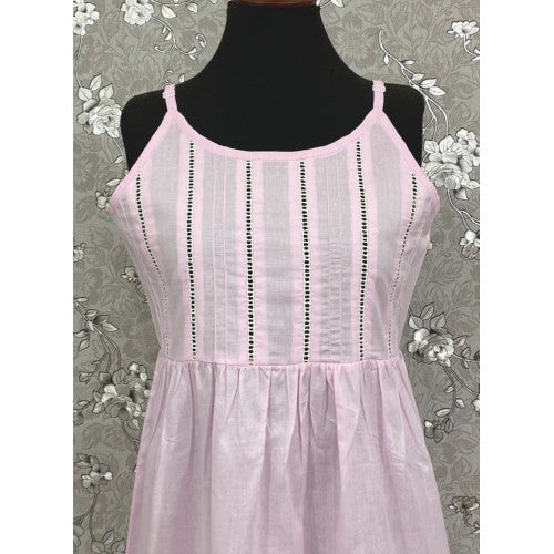 SoieRose 100% Cotton Victorian Spaghetti Strap Nightgown - Sleek Fit - Pink - SR1123
