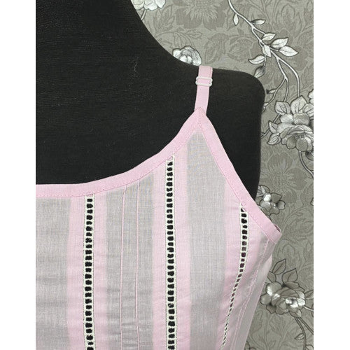SoieRose 100% Cotton Victorian Spaghetti Strap Nightgown - Sleek Fit - Pink - SR1123