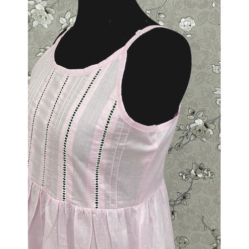 SoieRose 100% Cotton Victorian Spaghetti Strap Nightgown - Sleek Fit - Pink - SR1123