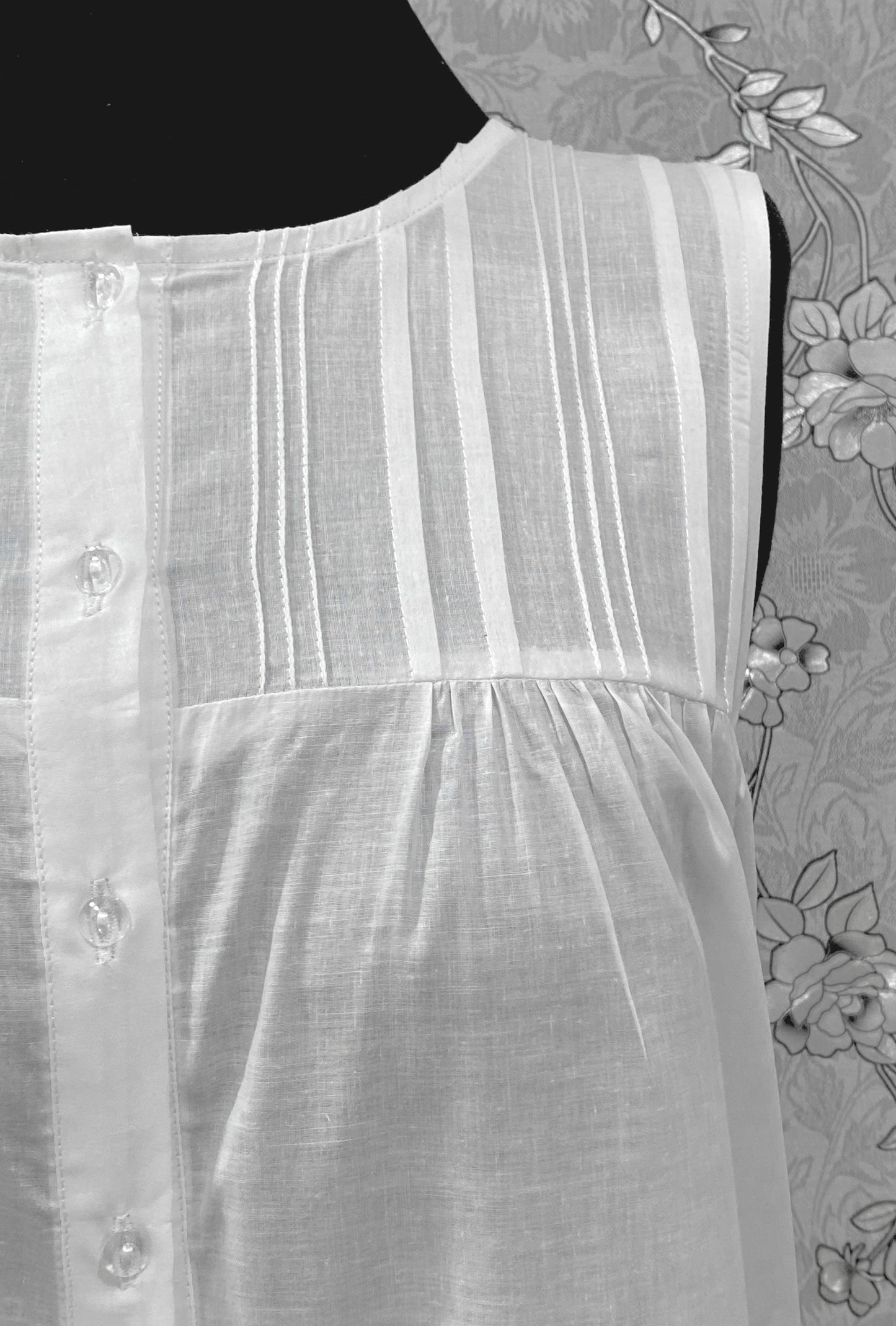 SoieRose 100% Cotton Victorian White Nightgown – Sleeveless Button Front Pintuck Sleepwear – SR-1205