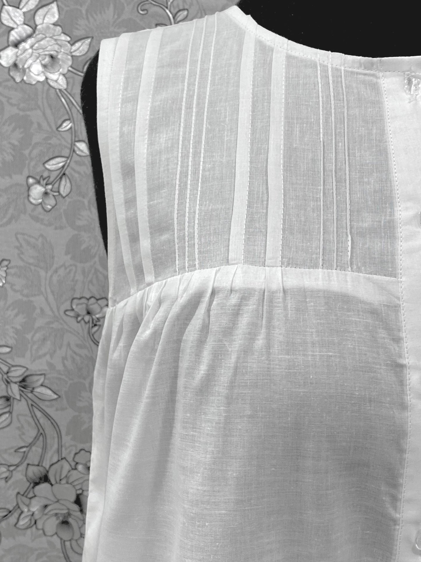 SoieRose 100% Cotton Victorian White Nightgown – Sleeveless Button Front Pintuck Sleepwear – SR-1205