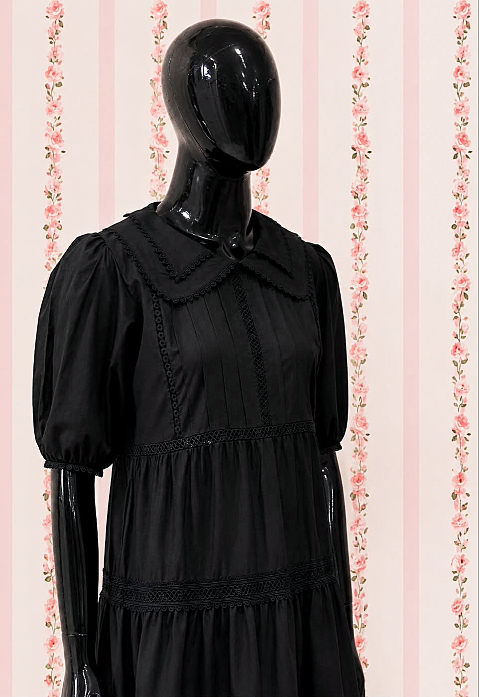 SoieRose 100% Cotton Vintage Cottagecore Black Tiered Maxi Dress - SR-1315