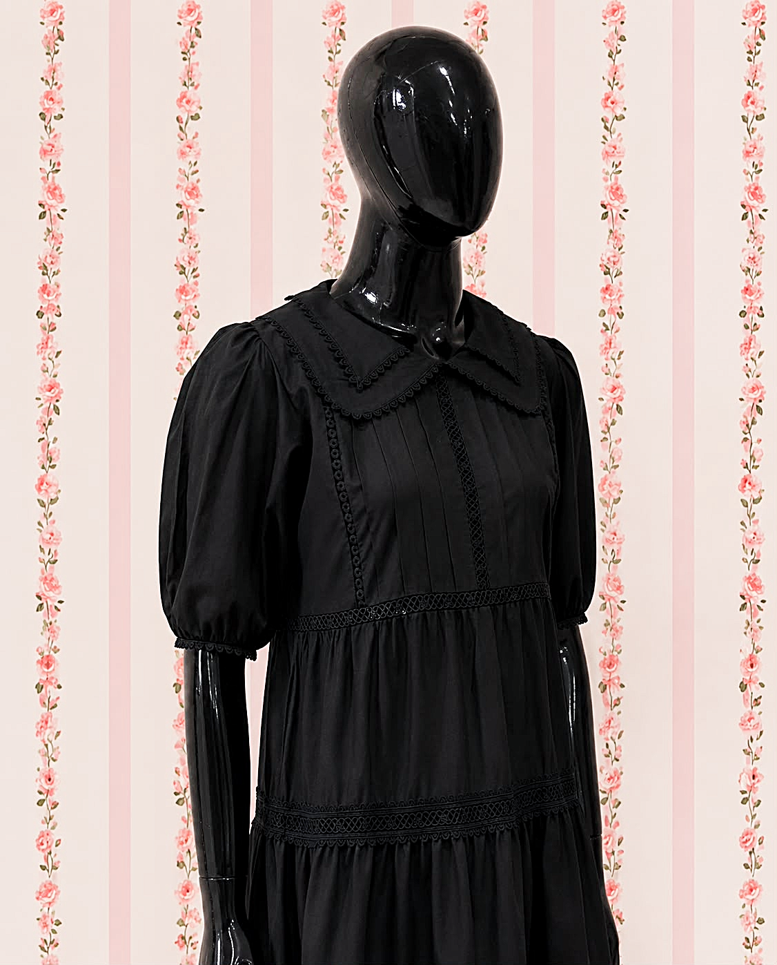 SoieRose 100% Cotton Vintage Cottagecore Black Tiered Maxi Dress - SR-1315