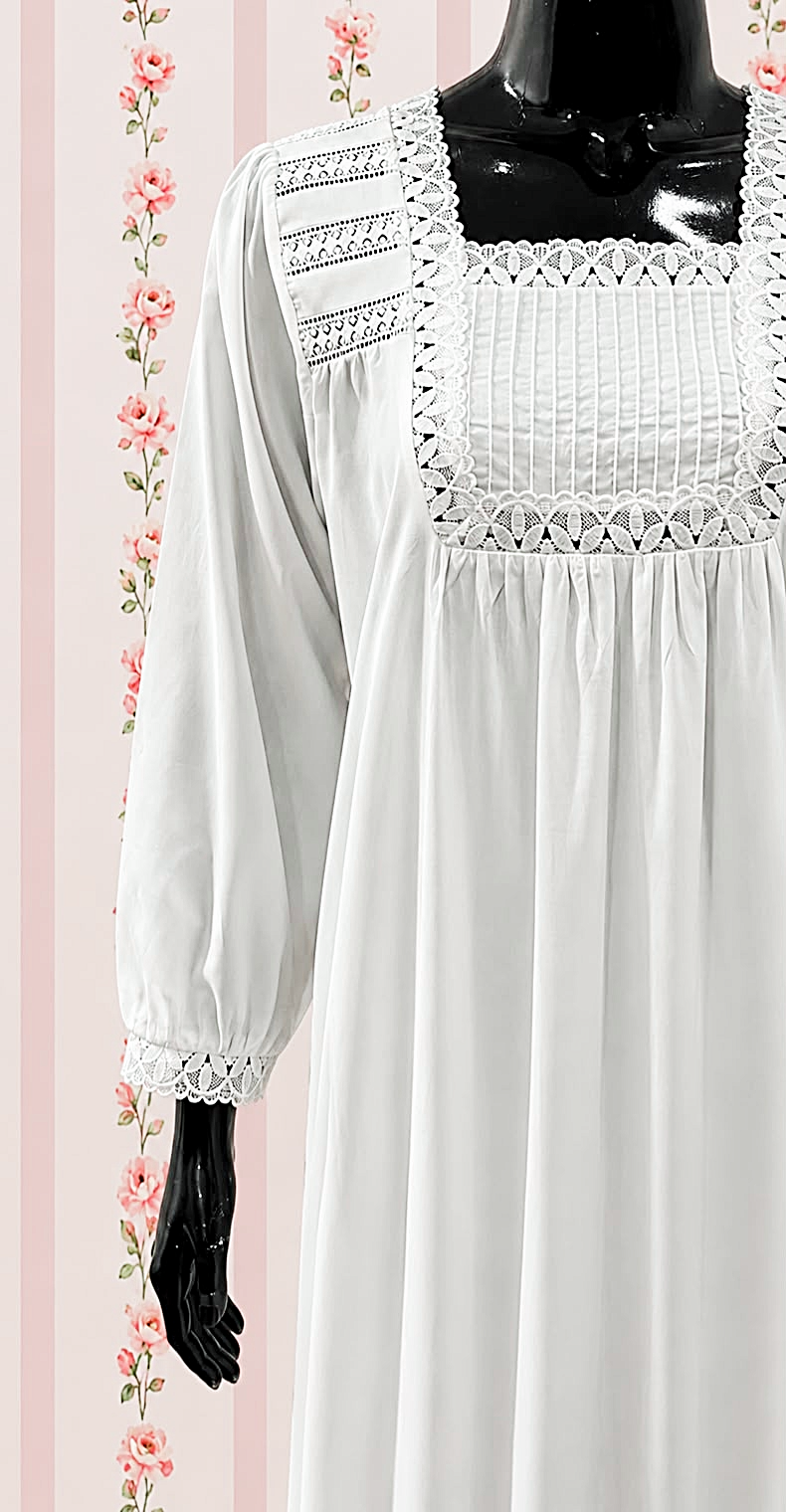 SoieRose 100% Cotton Vintage Cottagecore Victorian Lace Trim Maxi Dress - SR-1314