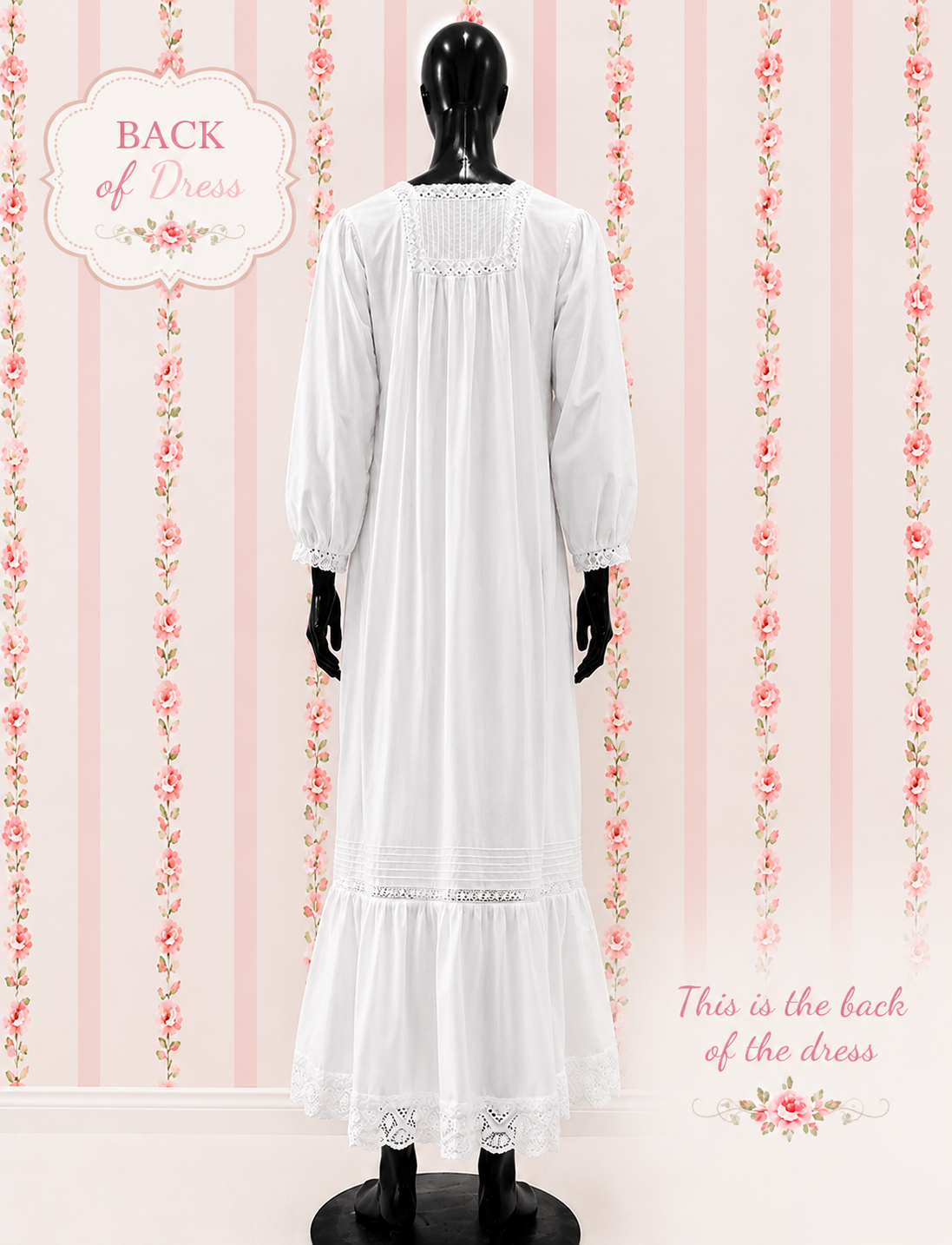 SoieRose 100% Cotton Vintage Cottagecore Victorian Lace Trim Maxi Dress - SR-1314