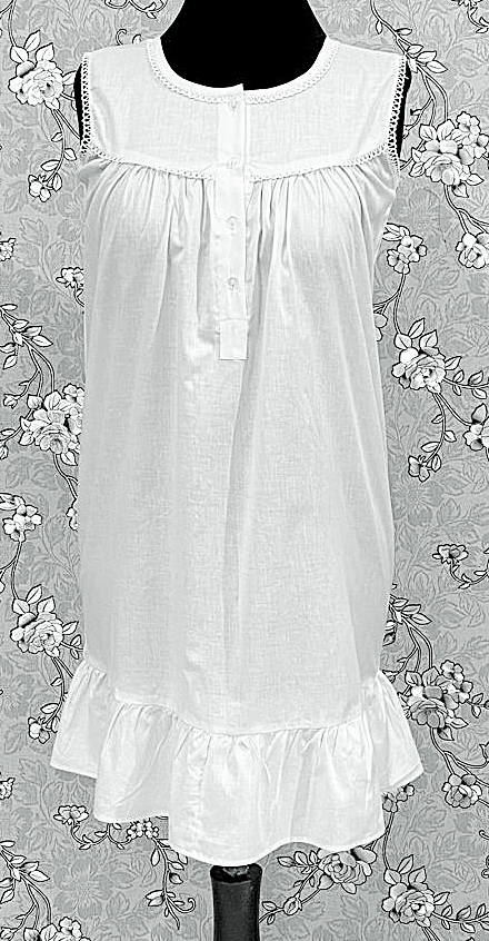 SoieRose 100% Cotton White Victorian Sleeveless Ruffle Hem Nightgown - SR-1149