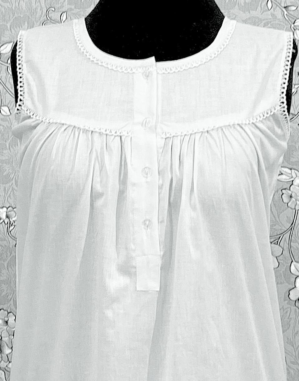 SoieRose 100% Cotton White Victorian Sleeveless Ruffle Hem Nightgown - SR-1149