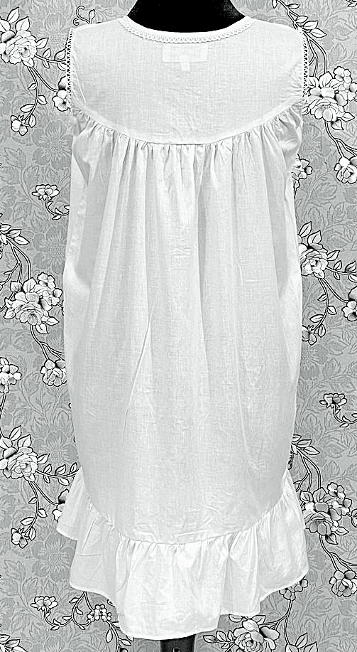 SoieRose 100% Cotton White Victorian Sleeveless Ruffle Hem Nightgown - SR-1149