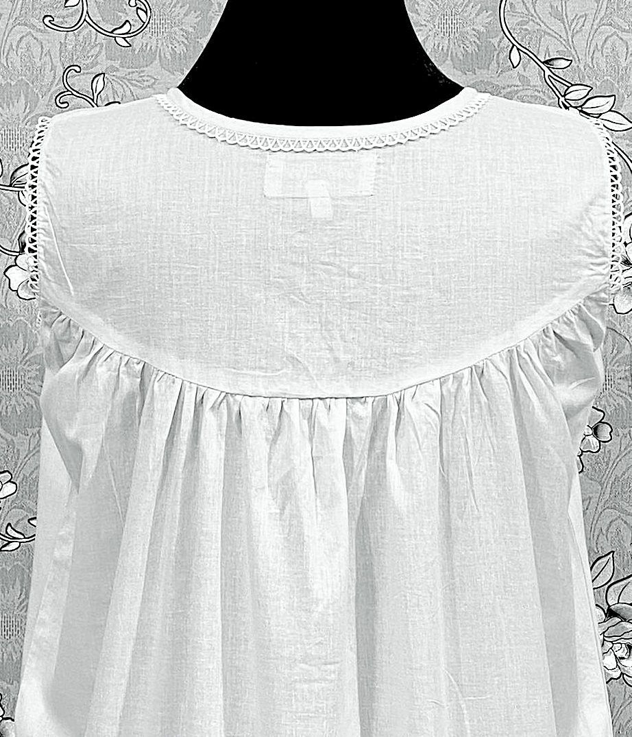 SoieRose 100% Cotton White Victorian Sleeveless Ruffle Hem Nightgown - SR-1149