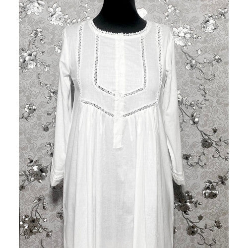 SoieRose 100% White Cotton Lace Trim Victorian Nightgown - SR-1025