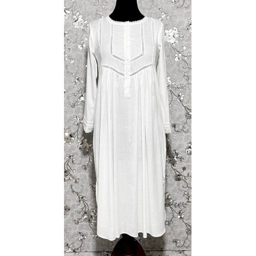 SoieRose 100% White Cotton Lace Trim Victorian Nightgown - SR-1025