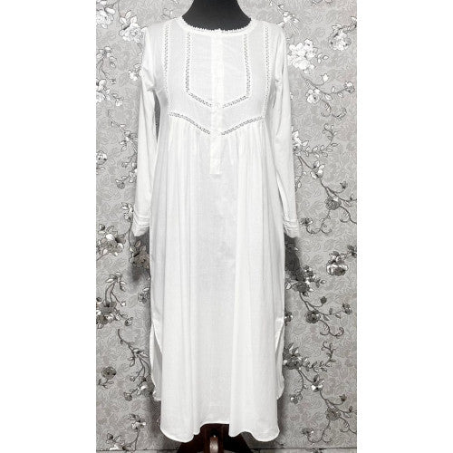 SoieRose 100% White Cotton Lace Trim Victorian Nightgown - SR-1025