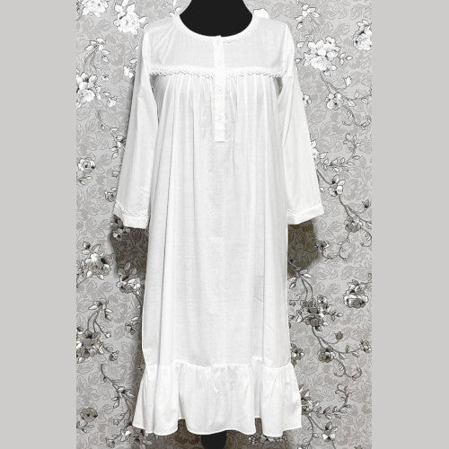 SoieRose 100% White Cotton  3/4 sleeves Victorian Nightgown - SR-1016