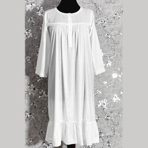 SoieRose 100% White Cotton  3/4 sleeves Victorian Nightgown - SR-1016