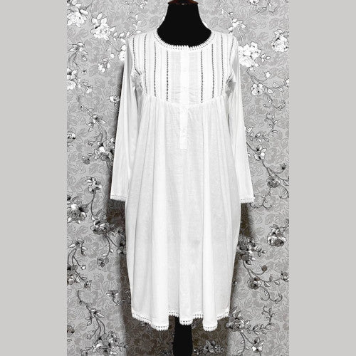 SoieRose 100% White Cotton  3/4 sleeves Victorian Nightgown - SR-1017