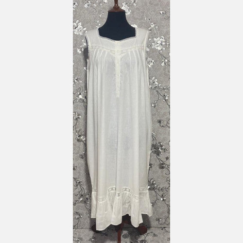 SoieRose 100% White Cotton Sleeveless Victorian Nightgown - SR-1024