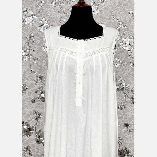 SoieRose 100% White Cotton Sleeveless Victorian Nightgown - SR-1024