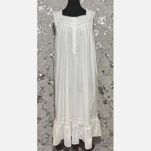 SoieRose 100% White Cotton Sleeveless Victorian Nightgown - SR-1024