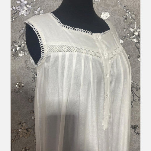 SoieRose 100% White Cotton Sleeveless Victorian Nightgown - SR-1024