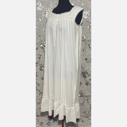 SoieRose 100% White Cotton Sleeveless Victorian Nightgown - SR-1024