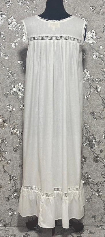 SoieRose 100% White Cotton Sleeveless Victorian Nightgown - SR-1024