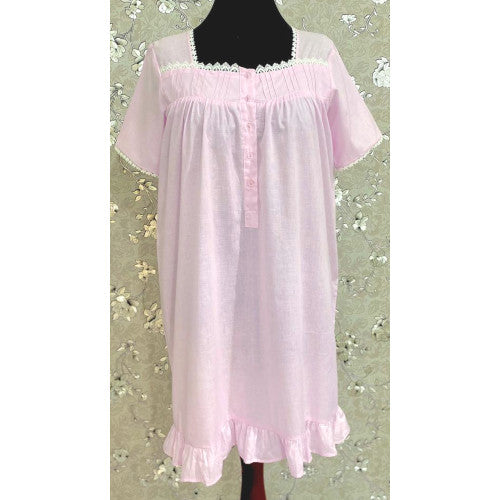 SoieRose 1103 100% Cotton Lace Victorian Nightgown Timeless Vintage Sleepwear - Pink