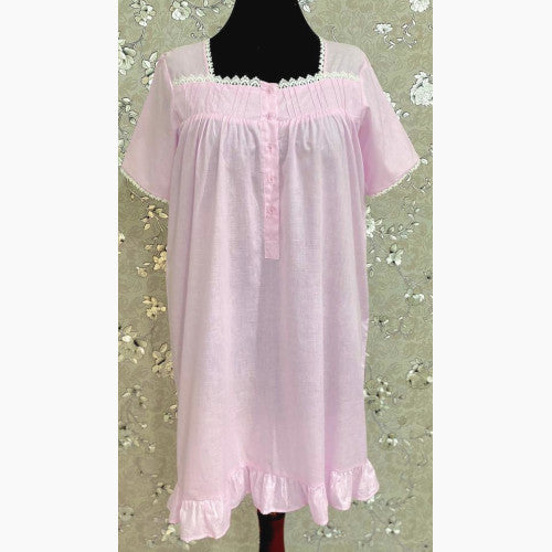 SoieRose 1103 100% Cotton Lace Victorian Nightgown Timeless Vintage Sleepwear - Pink