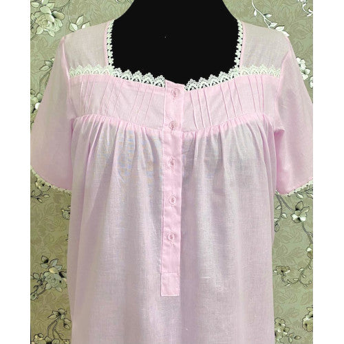 SoieRose 1103 100% Cotton Lace Victorian Nightgown Timeless Vintage Sleepwear - Pink
