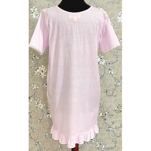 SoieRose 1103 100% Cotton Lace Victorian Nightgown Timeless Vintage Sleepwear - Pink