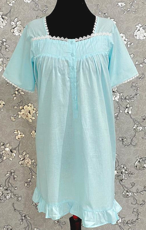 SoieRose 1104 Lace Victorian Nightgown Timeless Vintage Sleepwear 100% Cotton - Celeste
