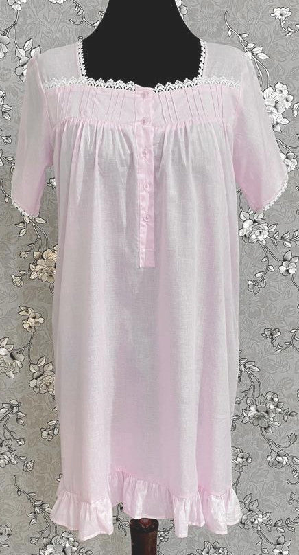 SoieRose 1105 Lace Victorian Nightgown Timeless Vintage Sleepwear -100% Cotton - Pale Pink